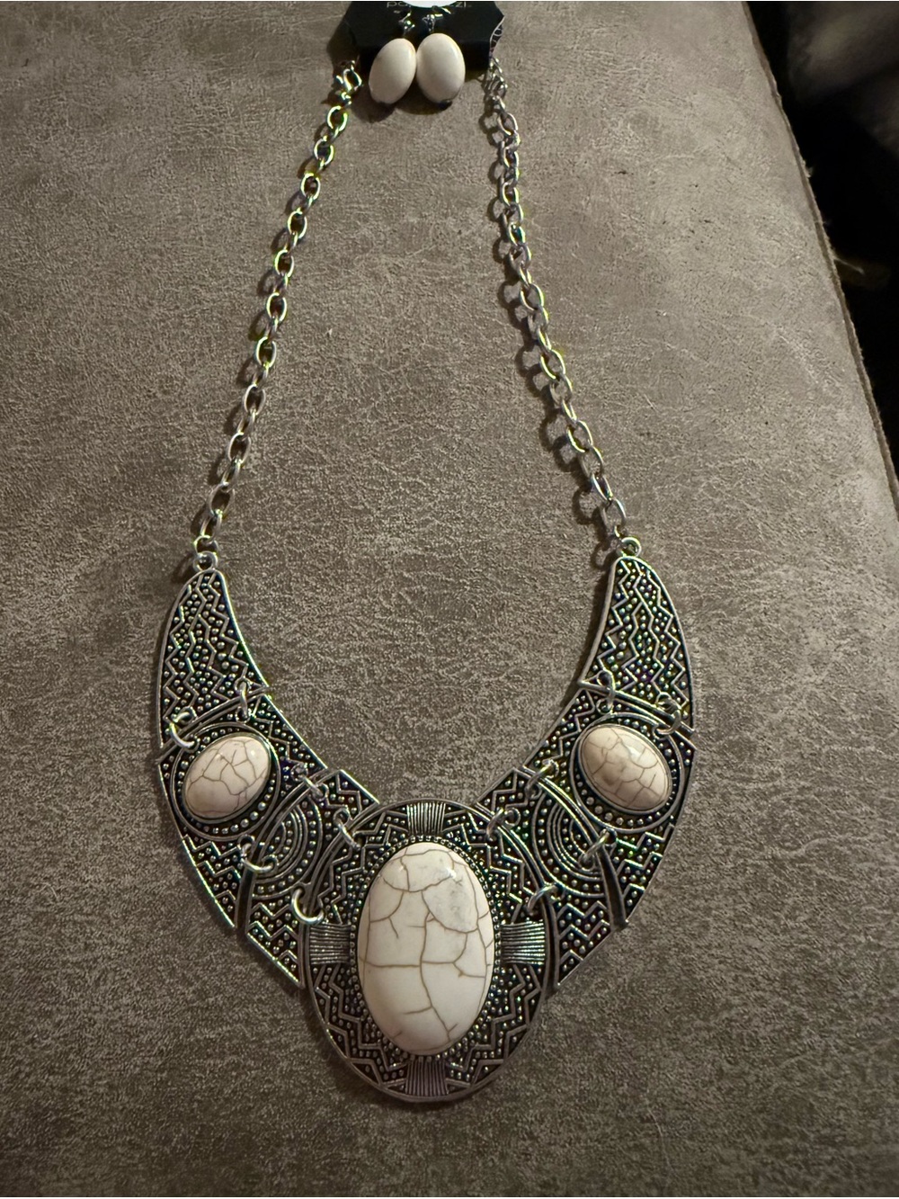 Statement Bib Necklace with White Stone Accents